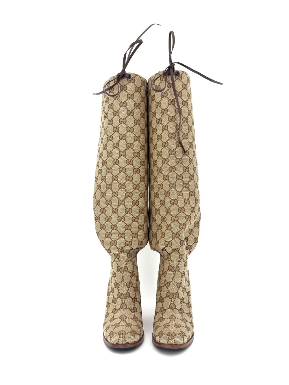 Gucci Lisa Monogram Slouch Knee High Heeled Pull On Boots 35.5 - Picture 2 of 10